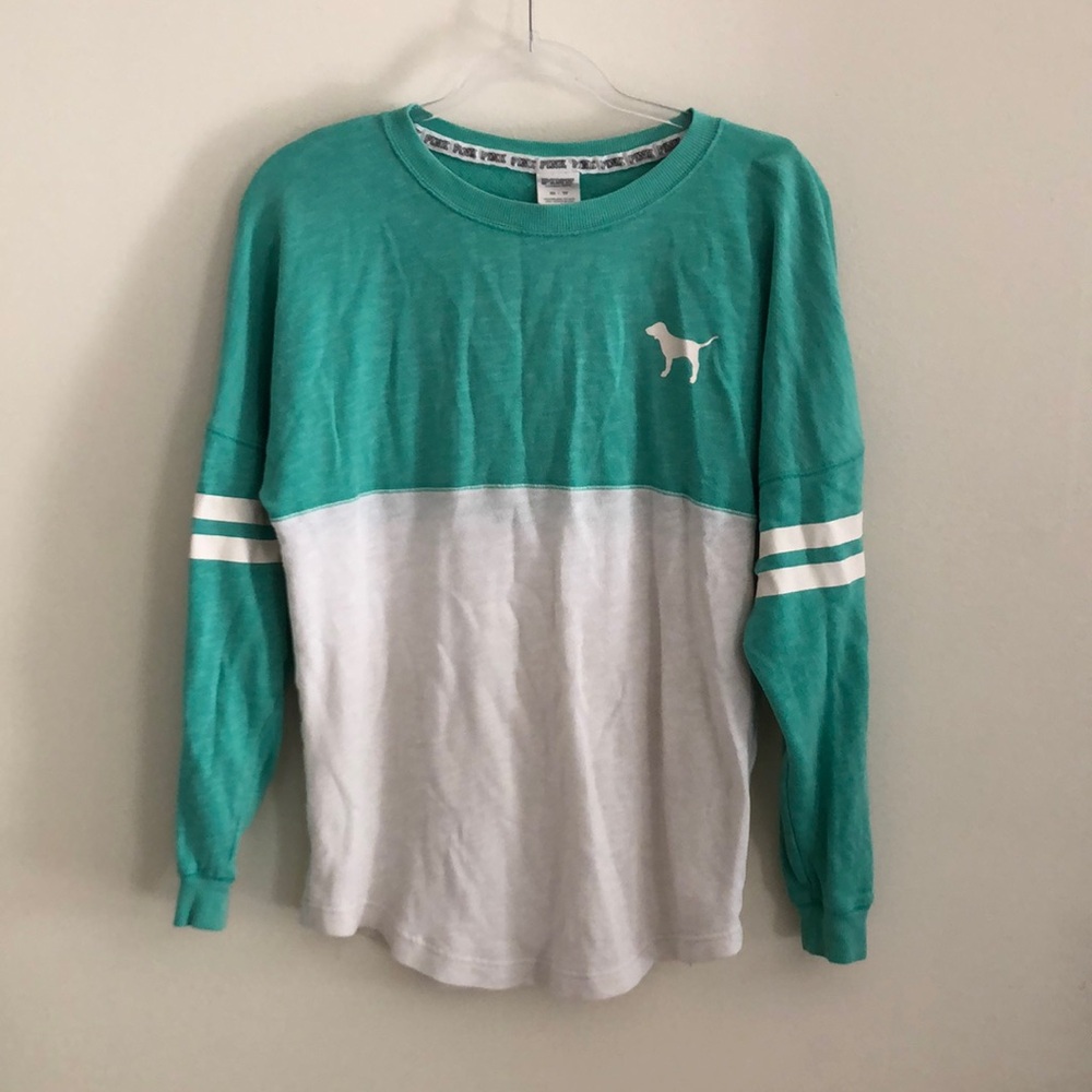 PINK Victoria's Secret Women’s Top White / Green Crewneck
